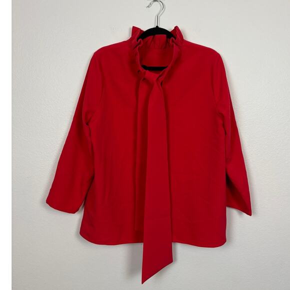 Tuckernuck Faye Red Ruffle Neck Bow Tie Back Blouse Large - Picture 4 of 6